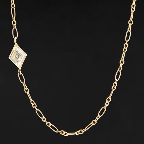 0.90ct kite shaped diamond bezel station necklace in 18kt and 14kt yellow gold