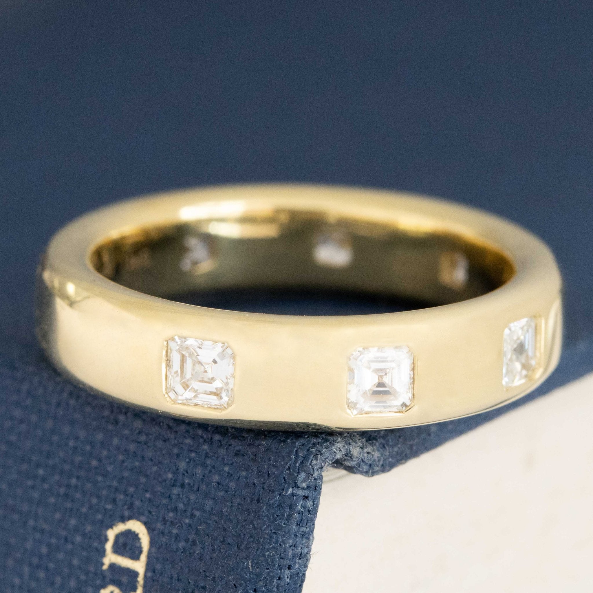 Historic style .90ctw Asscher Cut Diamond Scatter Eternity Band wedding band with Antique Diamonds, unique heirloom in yellow gold