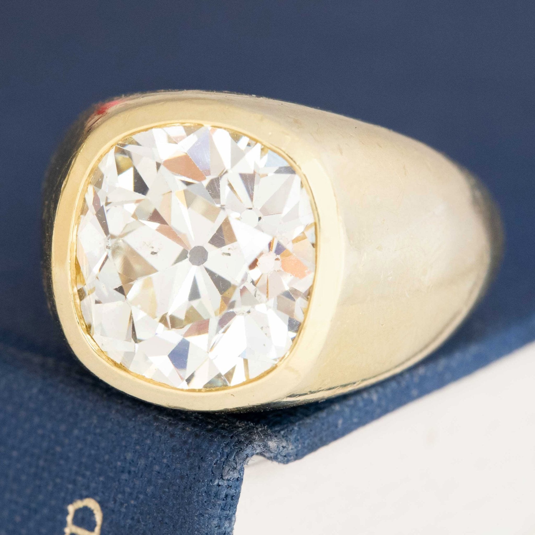 9.33ct Old Mine Cut diamond chunky bezel gypsy ring in yellow gold, antique-inspired statement jewelry by Jewels by Grace