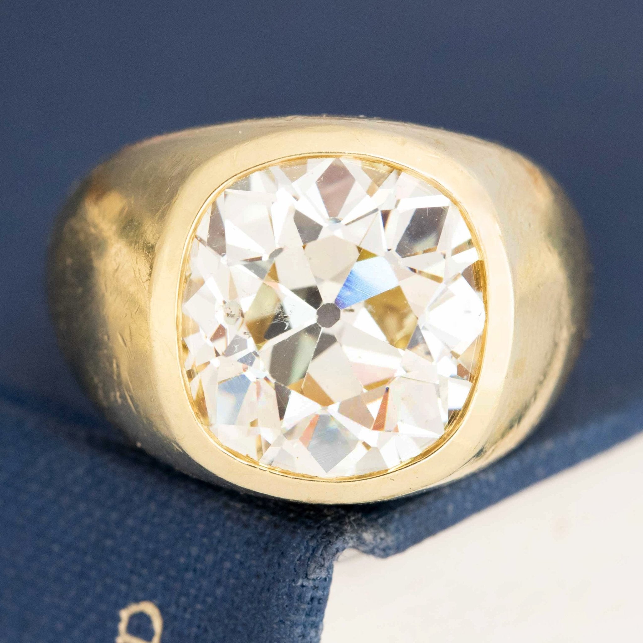 Vintage diamond ring with 9.33ct old mine cut diamond, bezel setting gypsy ring for engagement or statement jewelry