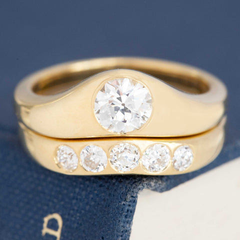 .93ct Old European Cut Diamond Wedding Set, GIA J VS1