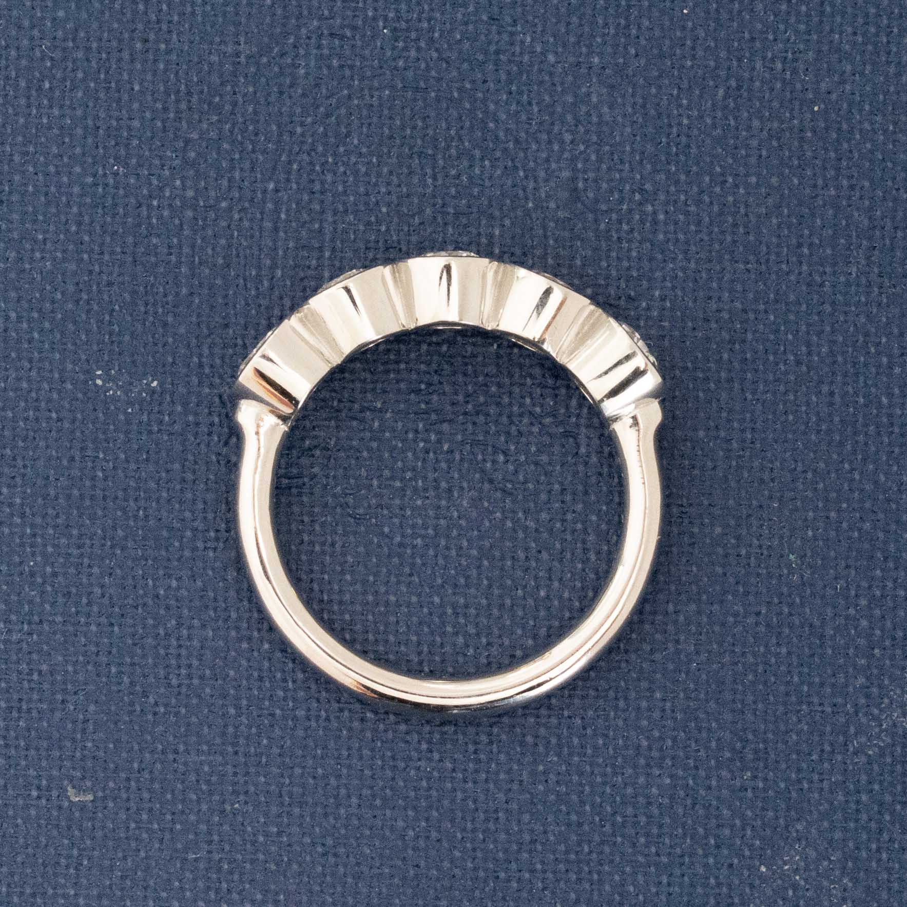 Side view of .93ctw Old European Cut Diamond 5-Stone Bezel Band, natural Earth-mined Old European Cut Diamonds in platinum