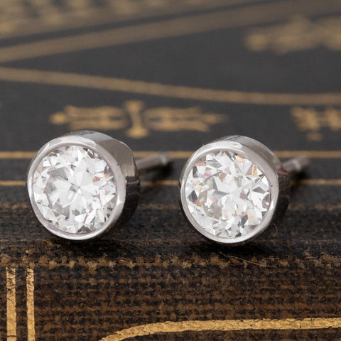 0.93ctw old European cut diamond bezel stud earrings in 14kt white gold – alternate view 4
