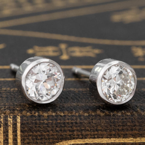 0.93ctw old European cut diamond bezel stud earrings in 14kt white gold – alternate view 3