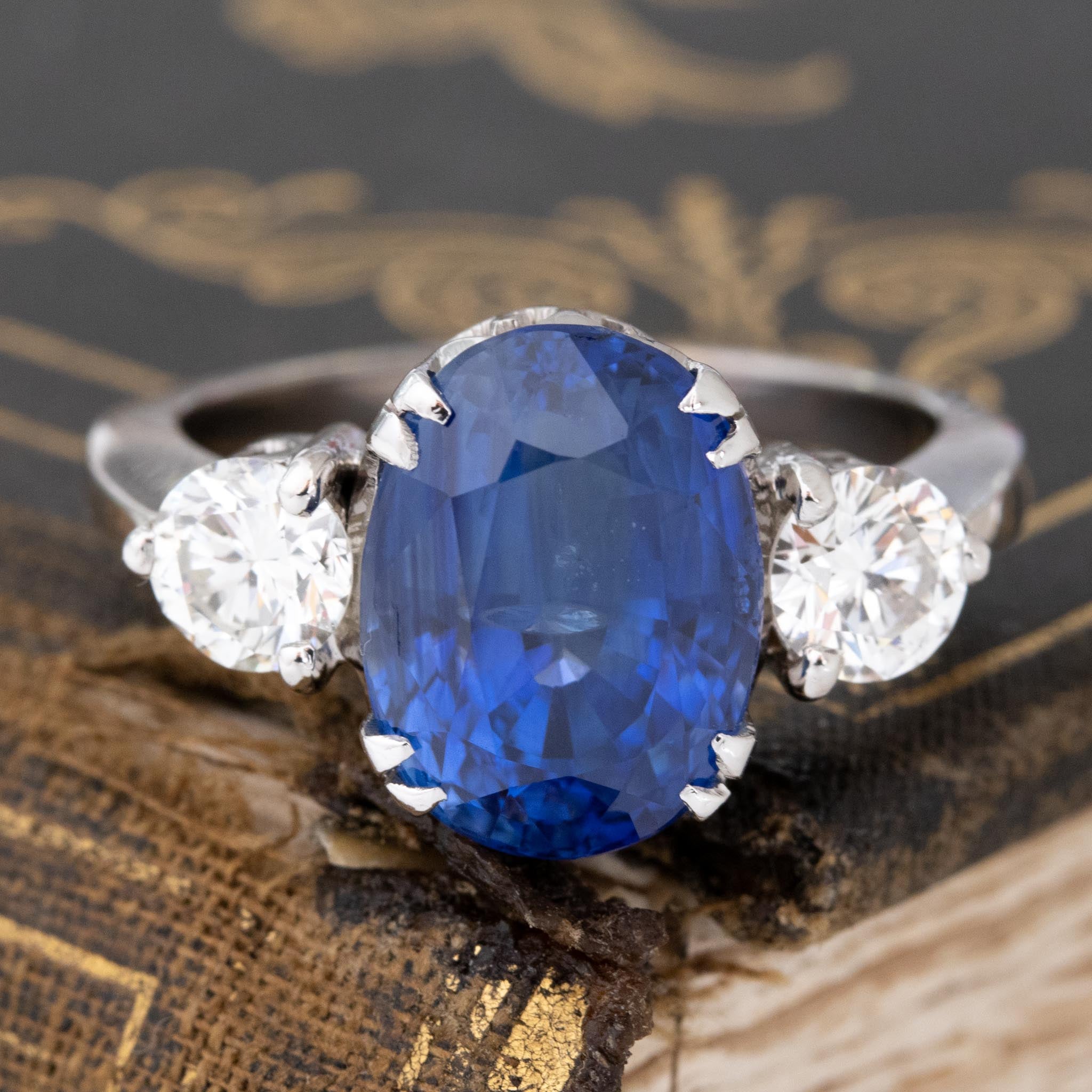 Vintage Diamond Ceylon Sapphire Trilogy Ring - Main Image