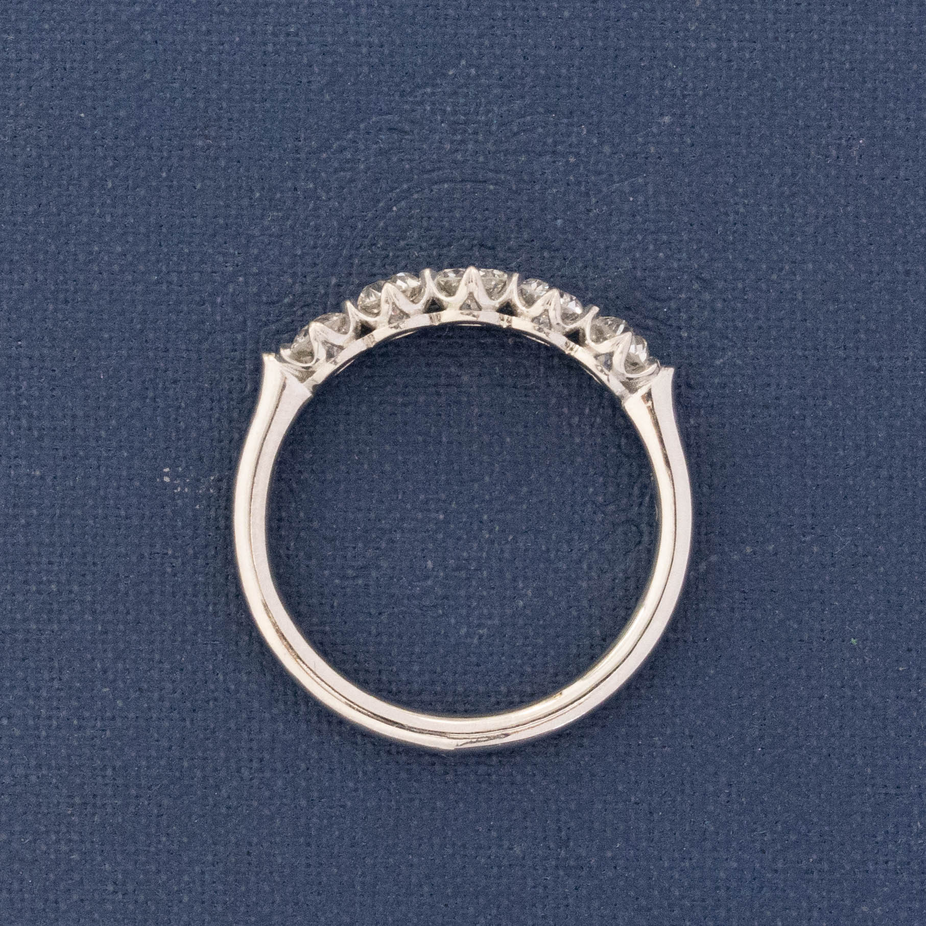 Side view of .94ctw Petite Old European Cut Diamond 5-Stone Band, natural Earth-mined Old European Cut Diamonds in platinum