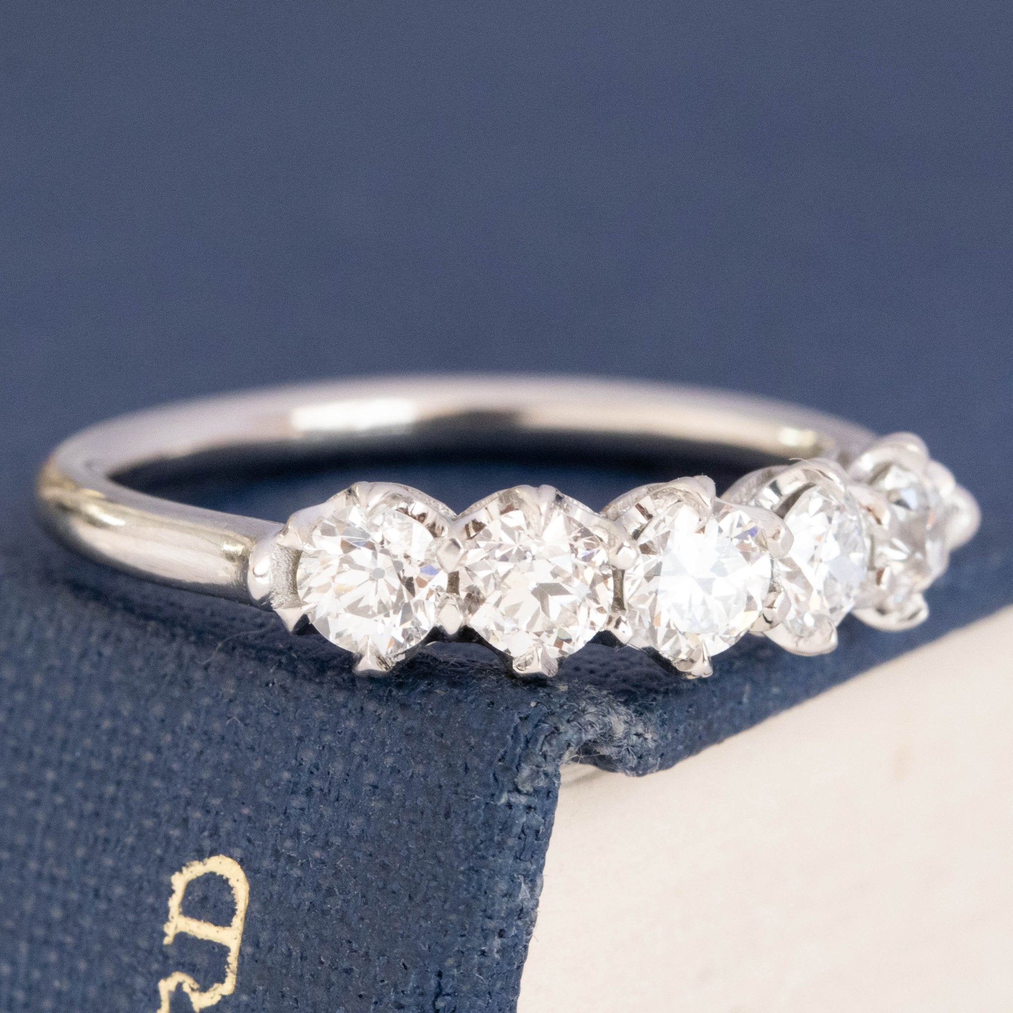 Historic style .94ctw Petite Old European Cut Diamond 5-Stone Band wedding band with Old European Cut Diamonds, unique heirloom in platinum