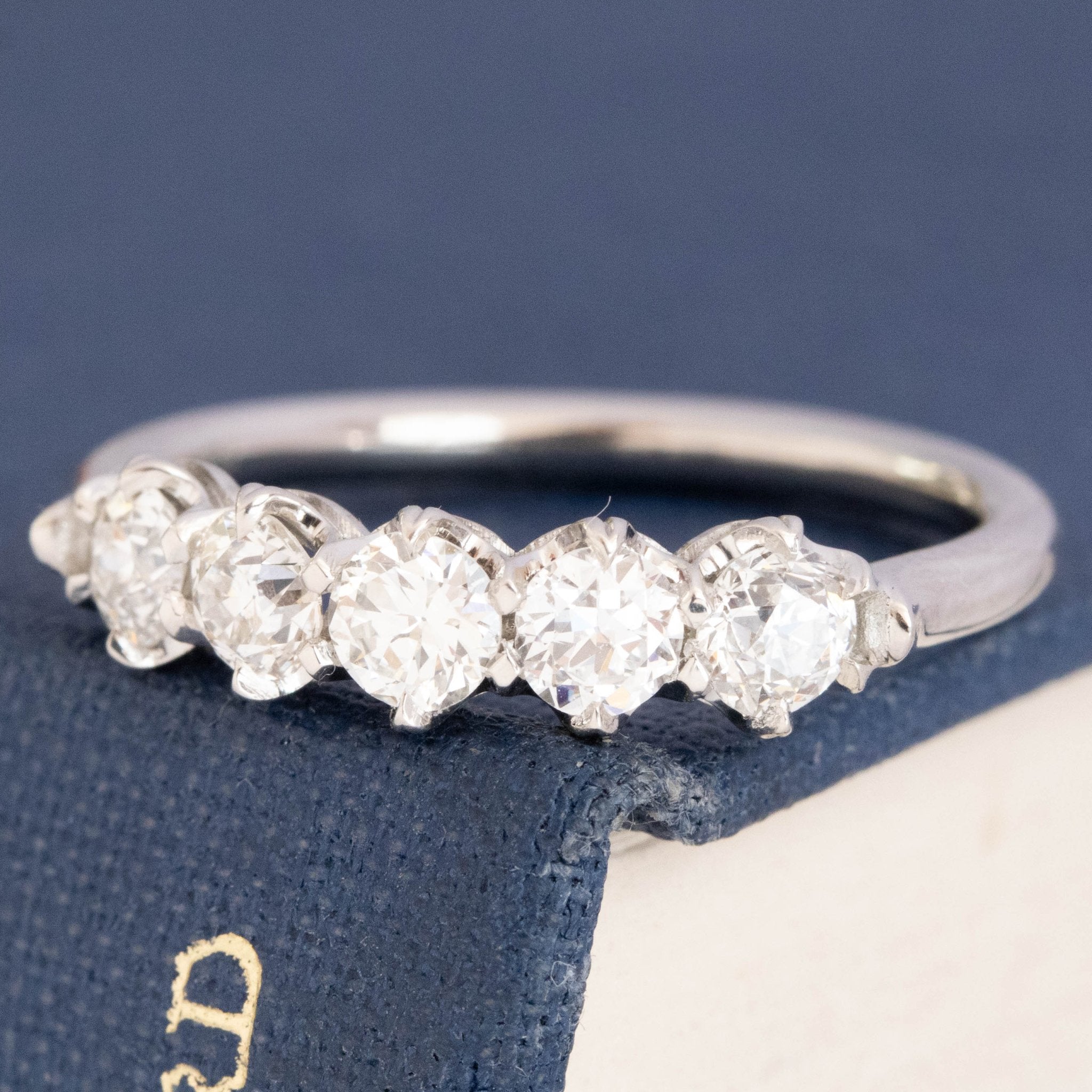 Antique lovers’ .94ctw Petite Old European Cut Diamond 5-Stone Band in platinum, featuring rare Earth-mined Old European Cut Diamonds
