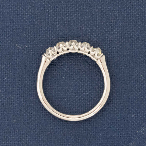 Side view of .94ctw Petite Old Mine Cut Diamond 5-Stone Band, natural Earth-mined Old Mine Cut Diamonds in platinum