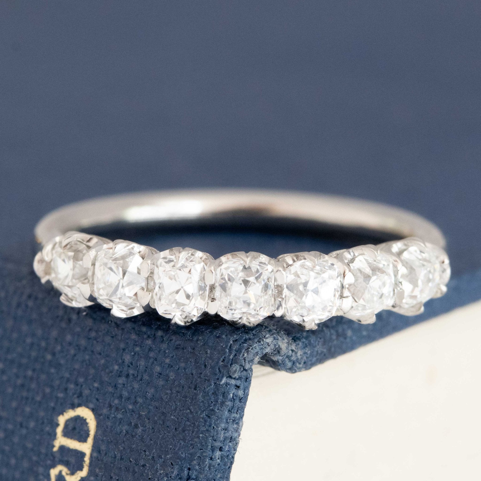 .94ctw Petite Old Mine Cut Diamond Half-Hoop Band with Old Mine Cut Diamonds in platinum, antique-inspired one-of-a-kind wedding band