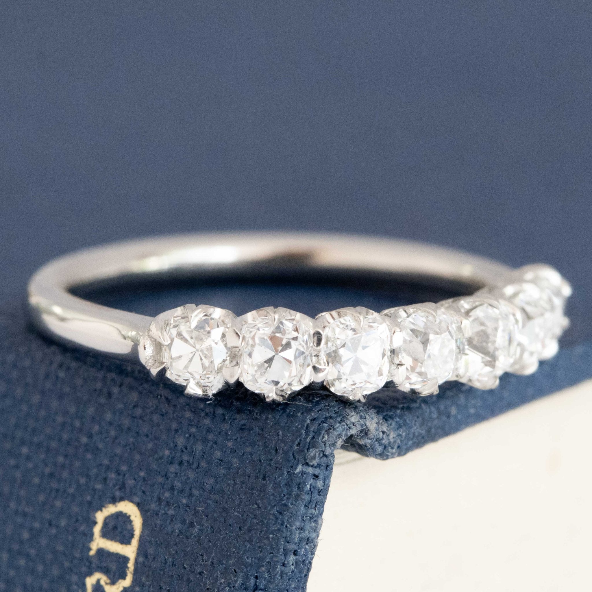 Antique lovers’ .94ctw Petite Old Mine Cut Diamond Half-Hoop Band in platinum, featuring rare Earth-mined Old Mine Cut Diamonds