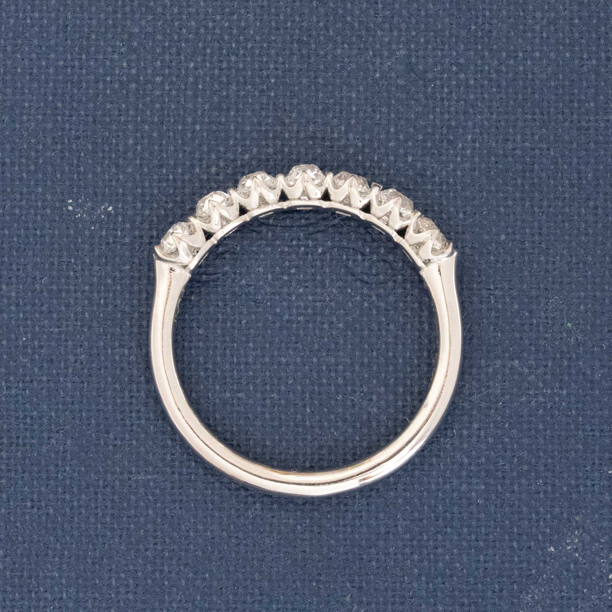 Side view of .94ctw Petite Old Mine Cut Diamond Half-Hoop Band, vintage-inspired band with Old Mine Cut Diamonds, crafted in platinum