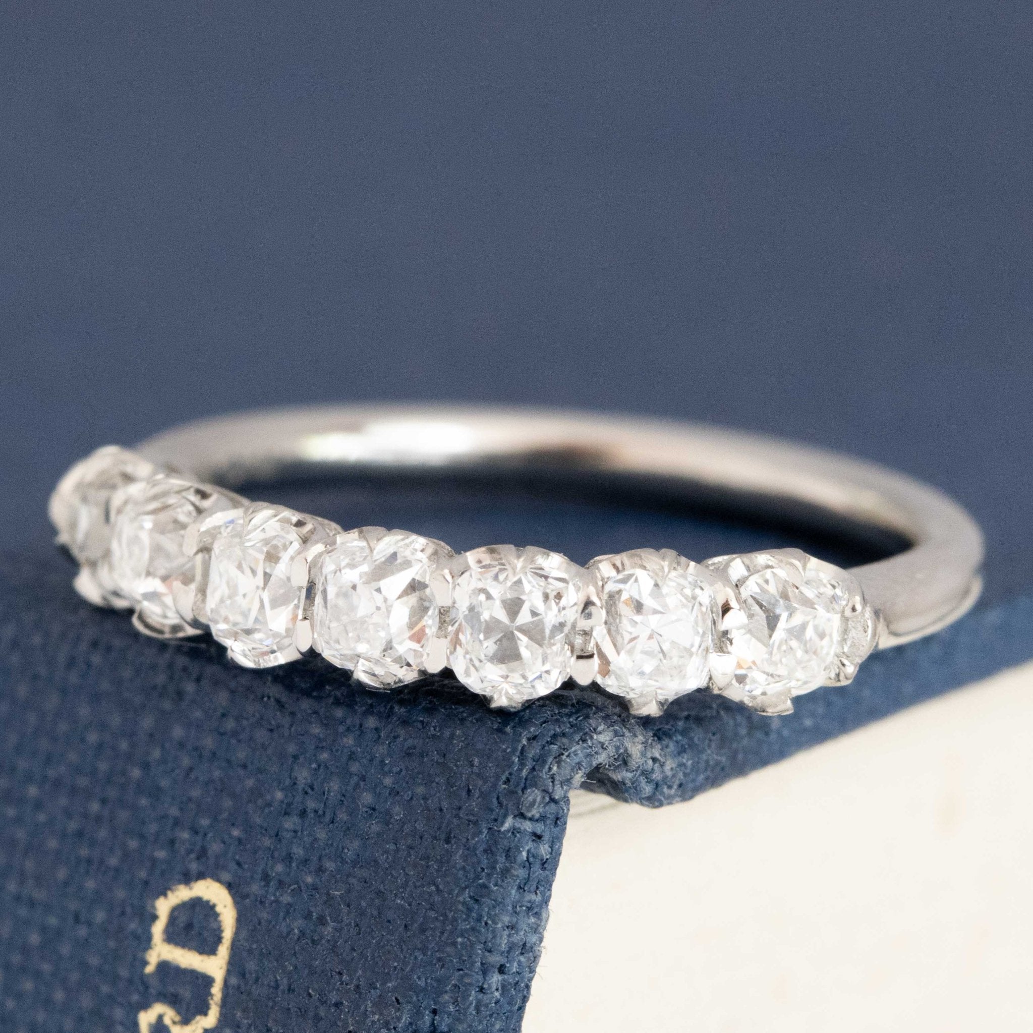 Historic style .94ctw Petite Old Mine Cut Diamond Half-Hoop Band wedding band with Old Mine Cut Diamonds, unique heirloom in platinum
