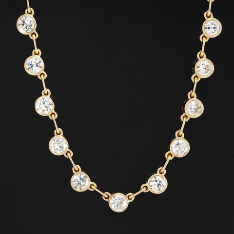 9.59ctw Old European Cut Diamond Bezel Bar Link Tennis Necklace
