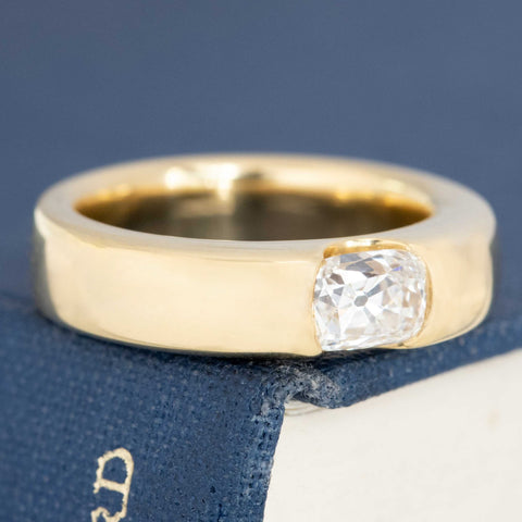 .95ct Elongated Old Mine Cut Diamond Flush Set Ring, GIA F VS2