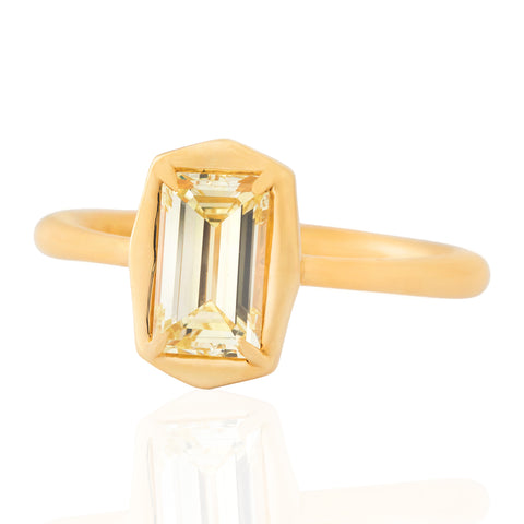 .95ct Light Yellow Emerald Cut Diamond Bezel Solitaire, GIA