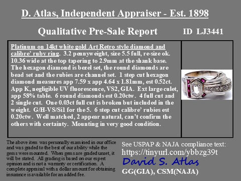 0.95ctw Retro revival hexagon portrait cut diamond and ruby ring in platinum and 14kt white gold – alternate view 4