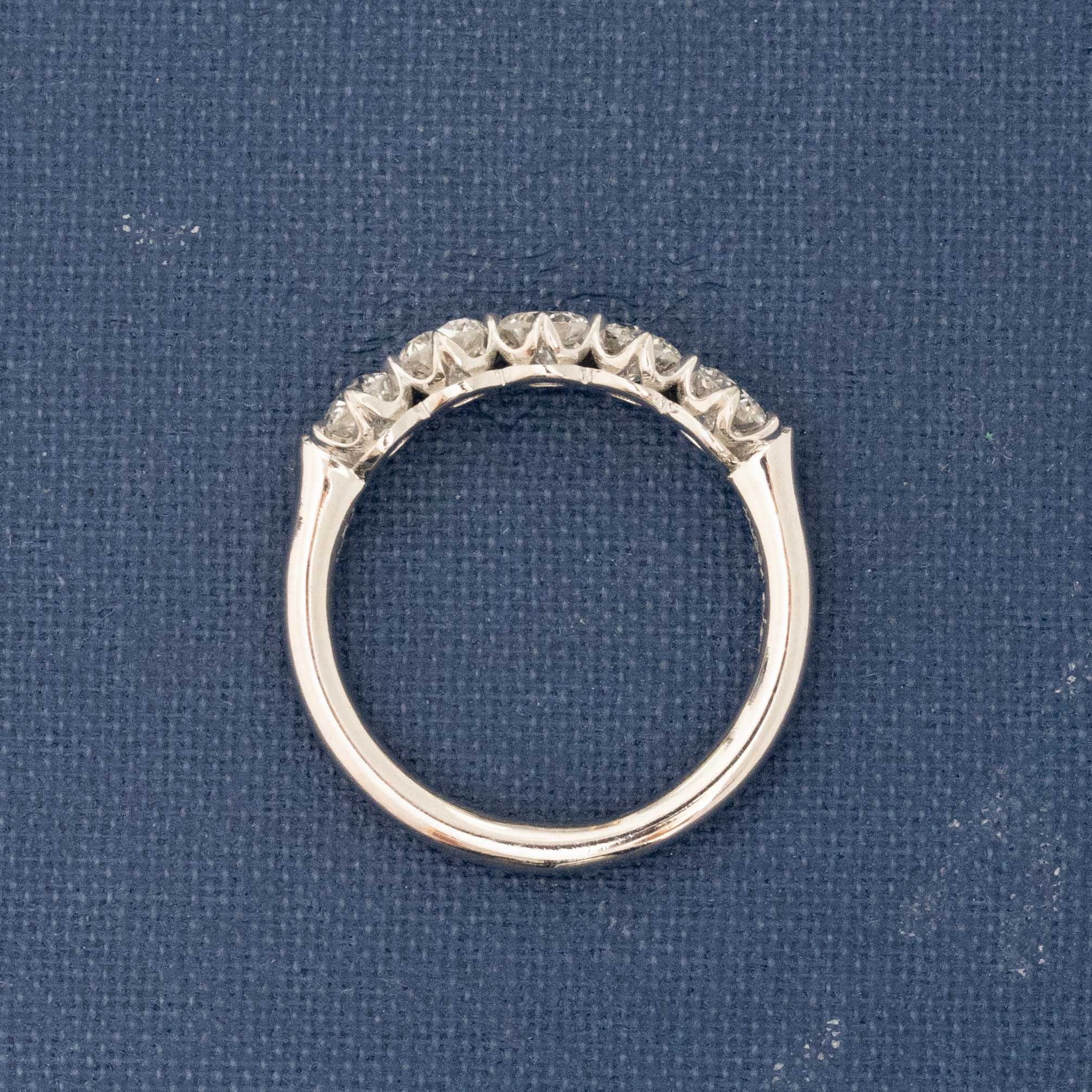Side view of .95ctw Petite Old European Cut Diamond 5-Stone Band, natural Earth-mined Old European Cut Diamonds in platinum