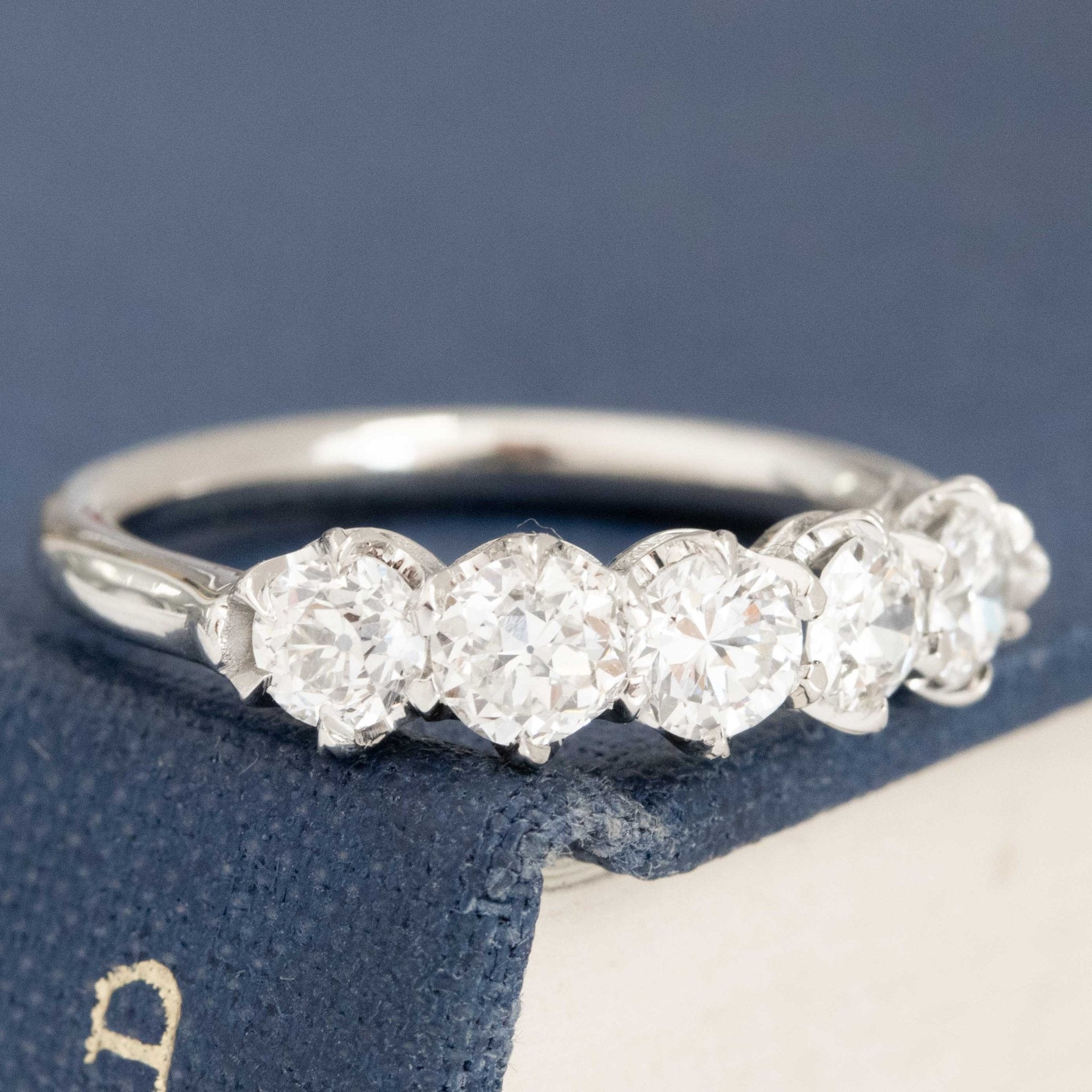 Historic style .95ctw Petite Old European Cut Diamond 5-Stone Band wedding band with Old European Cut Diamonds, unique heirloom in platinum
