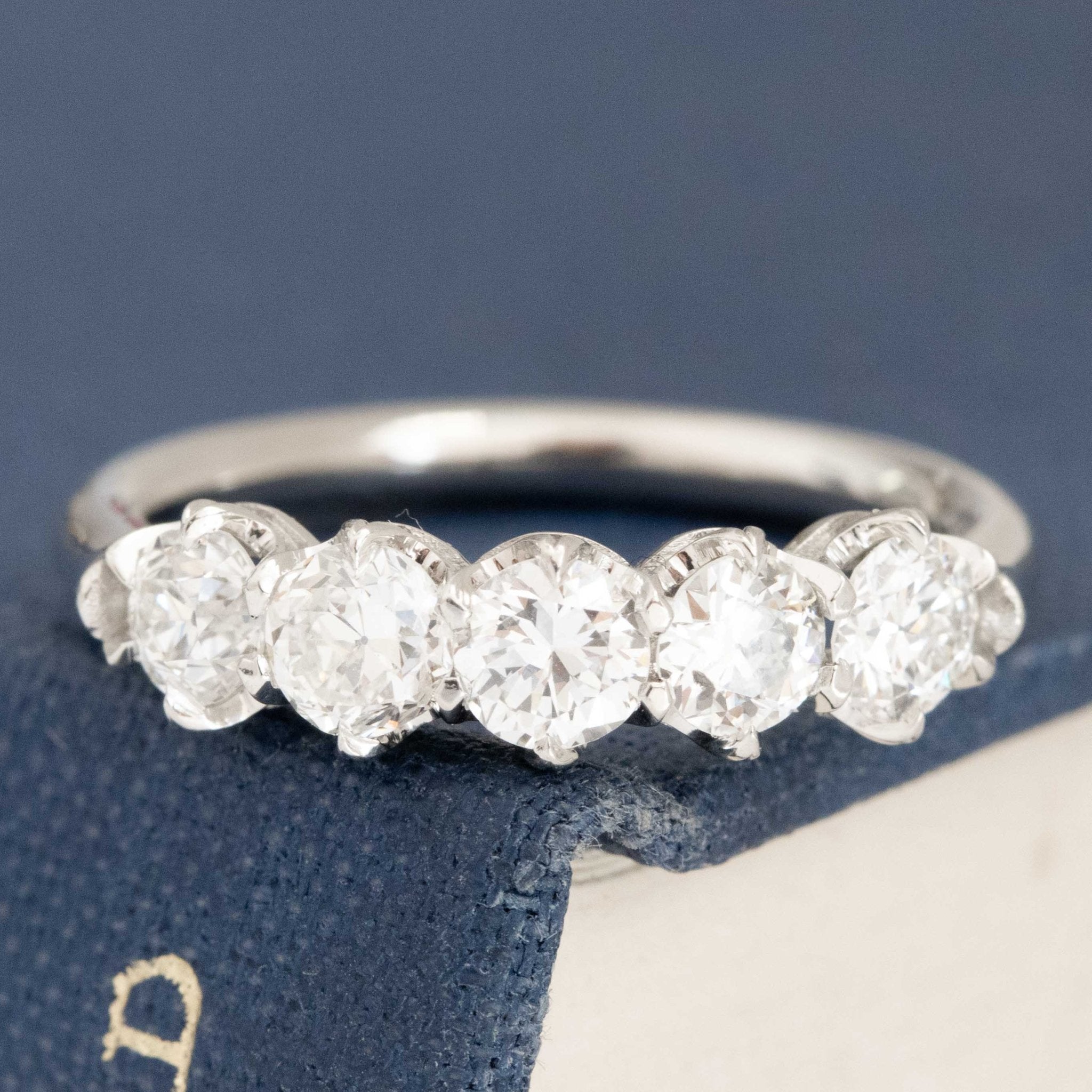 .95ctw Petite Old European Cut Diamond 5-Stone Band with Old European Cut Diamonds in platinum, antique-inspired one-of-a-kind wedding band