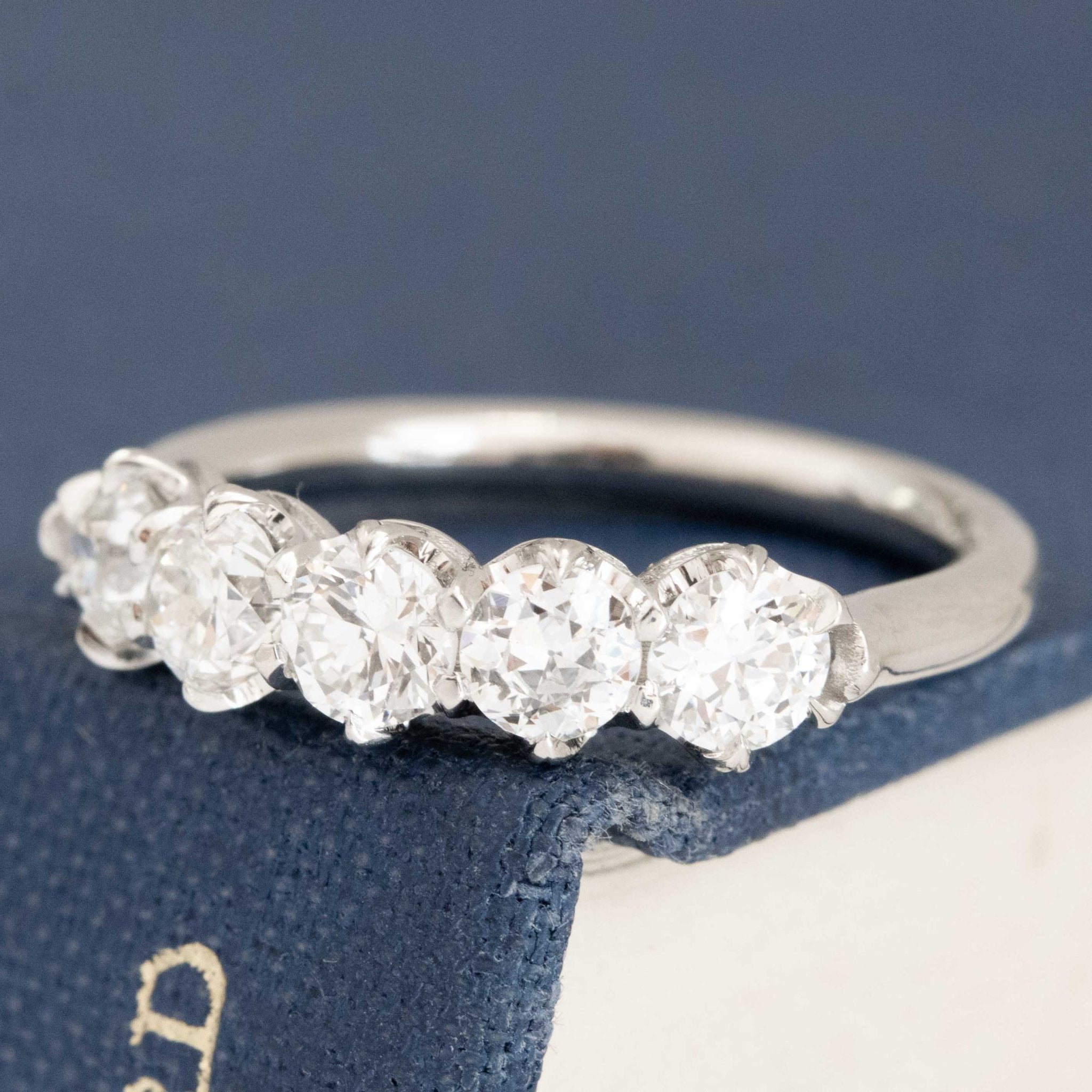 Antique lovers’ .95ctw Petite Old European Cut Diamond 5-Stone Band in platinum, featuring rare Earth-mined Old European Cut Diamonds