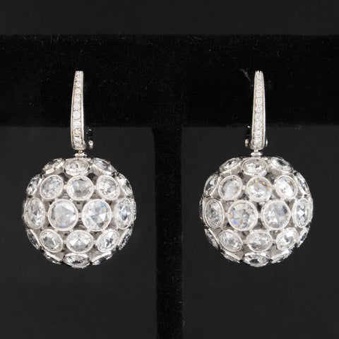 9.84ctw Rose Cut Diamond Disco Ball Earrings