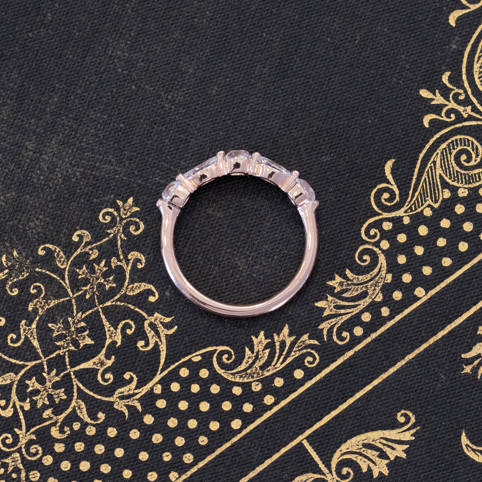 Side view of .98ctw Mixed Marquise & Old Mine Cut Diamond Band, vintage-inspired band with Old Mine Cut Diamonds, crafted in rose gold