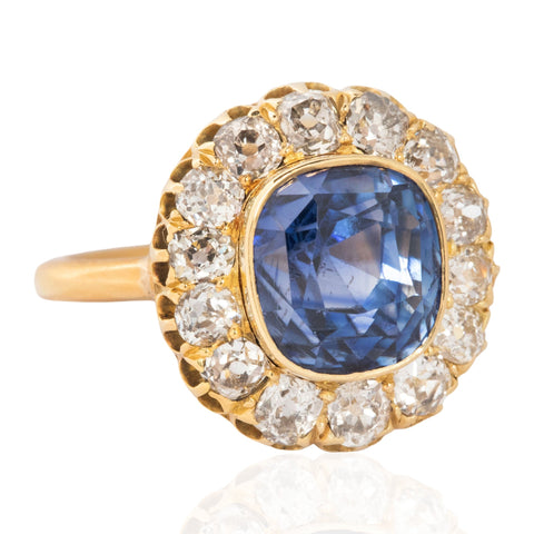 9.90ctw Victorian Diamond & Sapphire Cluster Ring
