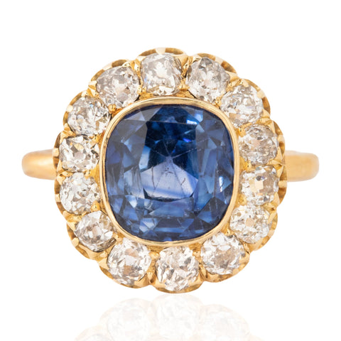 9.90ctw Victorian Diamond & Sapphire Cluster Ring