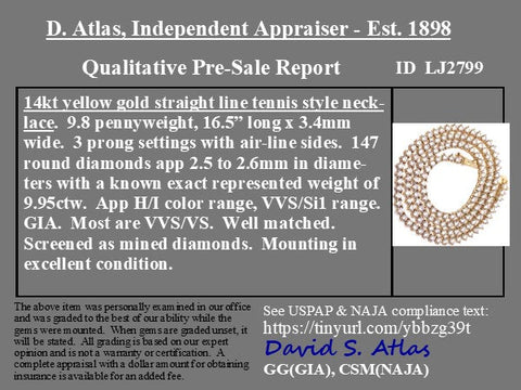 9.95ctw round brilliant diamond three prong tennis necklace in 14kt yellow gold – alternate view 4