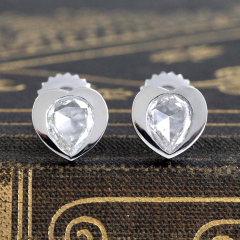 .99ctw Pear Rose Cut Diamond Heart Shaped Stud Earrings