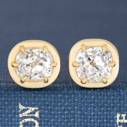 1.35ctw Old Mine Cut Diamond Stud Earrings