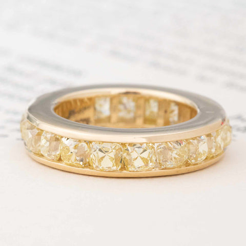 5.93ctw Fancy Yellow Old Mine Cut Diamond Eternity Band