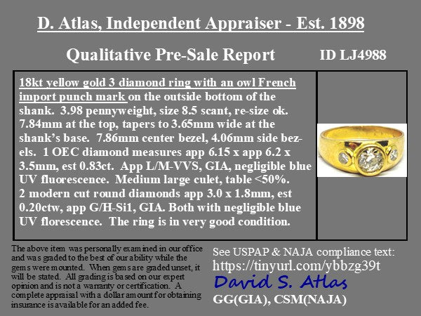 Close-up of bezel setting around old European cut diamond with appraisal