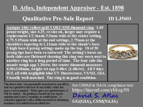 1.68ctw Antique Old European Cut Diamond Graduated Ring