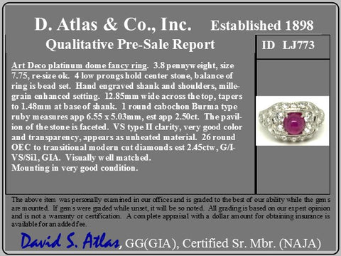4.95ctw Art Deco Old European Cut Diamond & Ruby Dome Ring