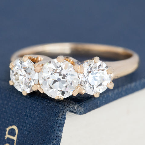 1.98ctw Vintage Old European Cut Diamond Trilogy Ring, GIA L VS1