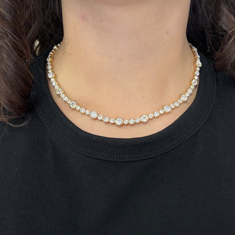 21.27ctw Old European Cut Diamond Bezel Tennis Necklace