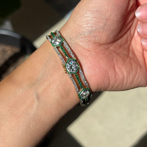 20.00ctw Art Deco Diamond & Emerald Bracelet, French
