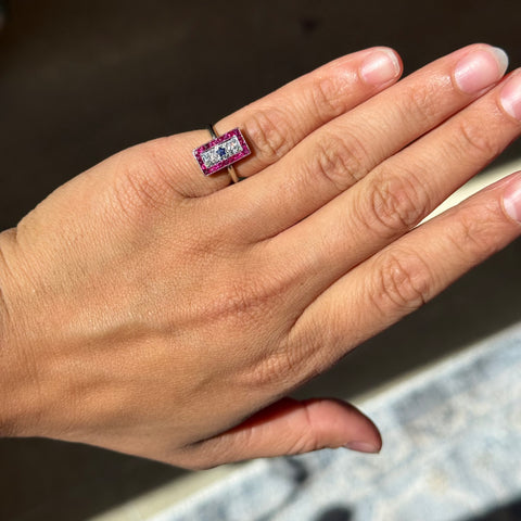 Vintage Star Diamond, Ruby & Sapphire Cluster Ring