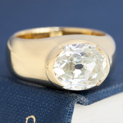 4.02ct Oval Cut Diamond Half-Bezel Solitaire, GIA M VS2
