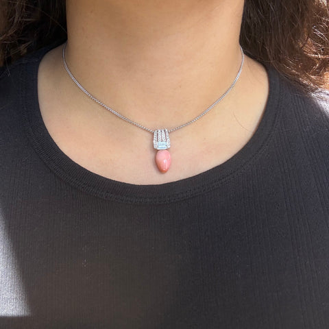 Vintage Conch Pearl & Diamond Necklace