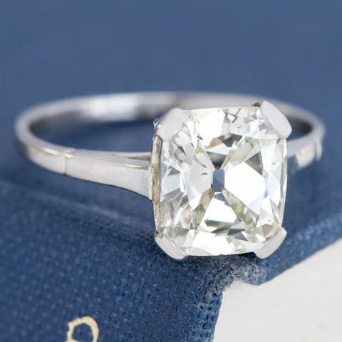 2.64ct Antique Cushion Cut Diamond Solitaire, GIA M