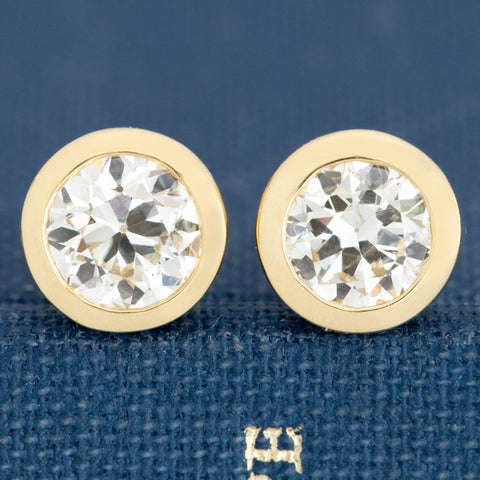 1.24ctw Old European Cut Diamond Bezel Stud Earrings
