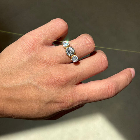 3.25ctw Antique Old European Cut Diamond 3-Stone Ring, GIA K SI2