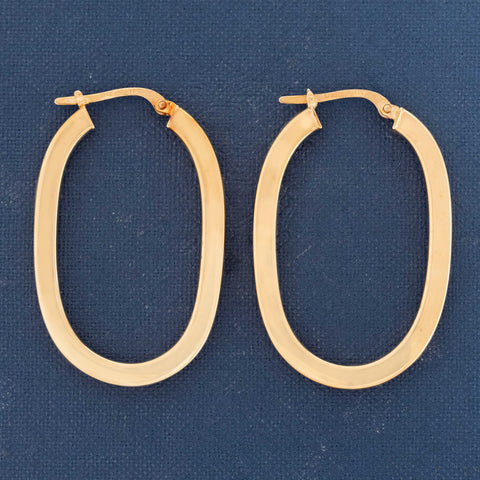 Vintage Elongated Hoop Earrings, Italian