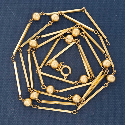 Vintage Sphere & Bar Link Long Chain Necklace