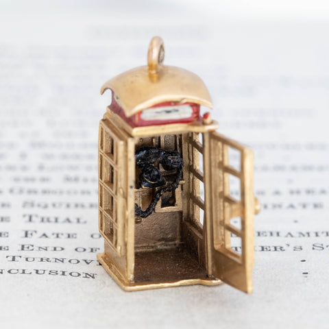 Vintage Articulating Phone Booth Charm, English