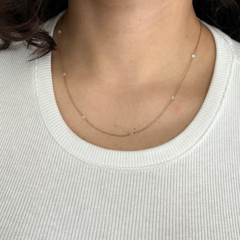 1.03ctw Round Rose Cut Diamond Station Necklace