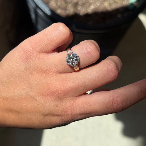 3.66ctw Old Mine Cut Diamond Ring, GIA J